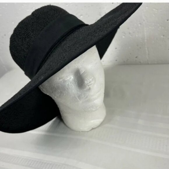 NEWFour Buttons by San Diego Hat Co. Black Straw Wide Brim Hat
